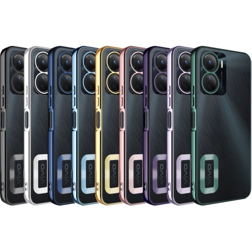 Vivo Y16 Kılıf Kamera Lens Korumalı Şeffaf Renkli Logo Gösteren Parlak Kapak - Mavi