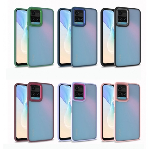 Vivo Y33s Kılıf Electro Silikon Renkli Flora Kapak - Siyah