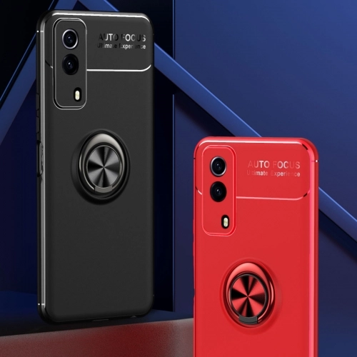 Vivo Y53s Kılıf Renkli Silikon Yüzüklü Standlı Auto Focus Ravel Kapak - Kırmızı