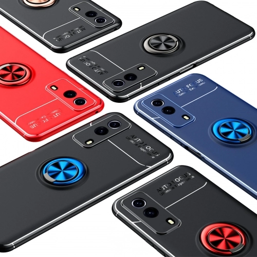 Vivo Y53s Kılıf Renkli Silikon Yüzüklü Standlı Auto Focus Ravel Kapak - Kırmızı