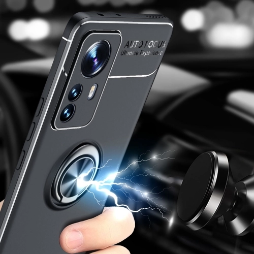 Xiaomi Mi 12 Pro Kılıf Renkli Silikon Yüzüklü Standlı Auto Focus Ravel Kapak - Siyah