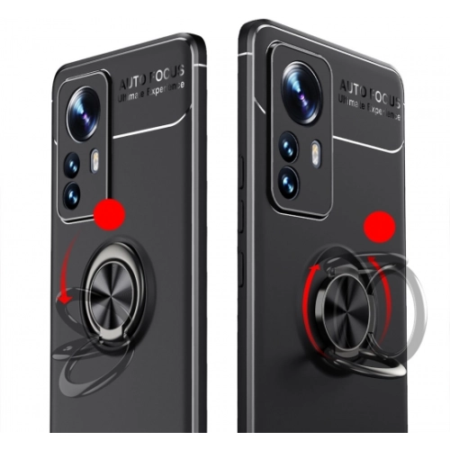 Xiaomi Mi 12 Pro Kılıf Renkli Silikon Yüzüklü Standlı Auto Focus Ravel Kapak - Siyah