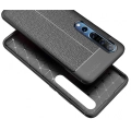 Xiaomi Mi 10 Kılıf Deri Görünümlü Lüks Parmak İzi Bırakmaz Niss Silikon Kapak - Siyah