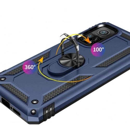 Xiaomi Mi 10T Kılıf Silikon Zırhlı Standlı Yüzüklü Mıknatıslı Tank Kapak - Siyah