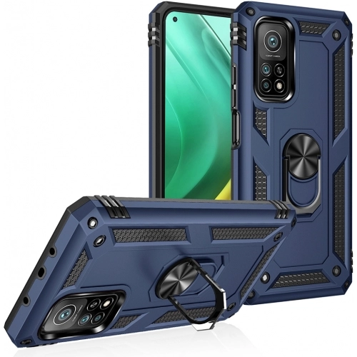 Xiaomi Mi 10T Pro Kılıf Silikon Zırhlı Standlı Yüzüklü Mıknatıslı Tank Kapak - Rose Gold