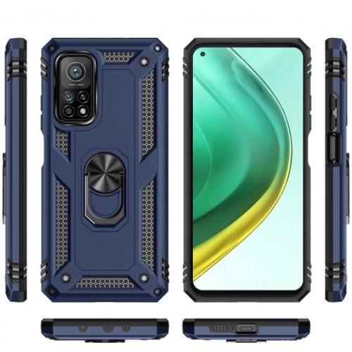 Xiaomi Mi 10T Pro Kılıf Silikon Zırhlı Standlı Yüzüklü Mıknatıslı Tank Kapak - Kırmızı