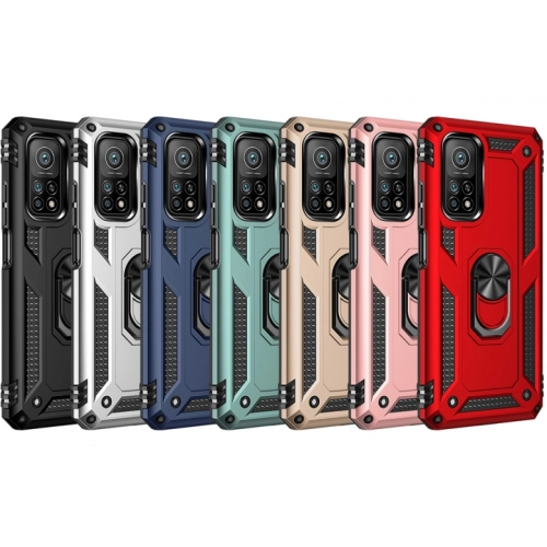 Xiaomi Mi 10T Pro Kılıf Silikon Zırhlı Standlı Yüzüklü Mıknatıslı Tank Kapak - Kırmızı