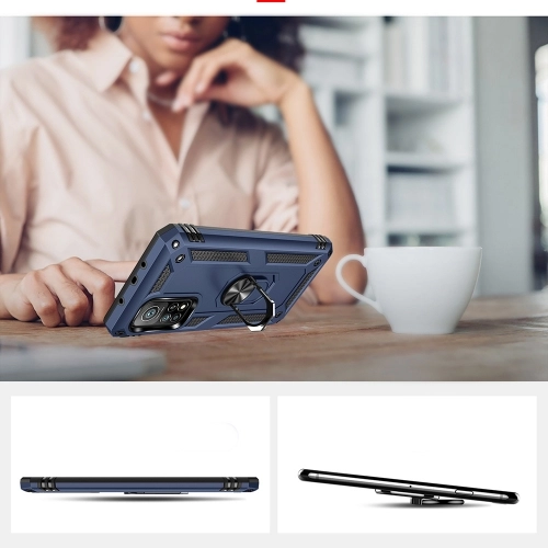 Xiaomi Mi 10T Pro Kılıf Silikon Zırhlı Standlı Yüzüklü Mıknatıslı Tank Kapak - Rose Gold