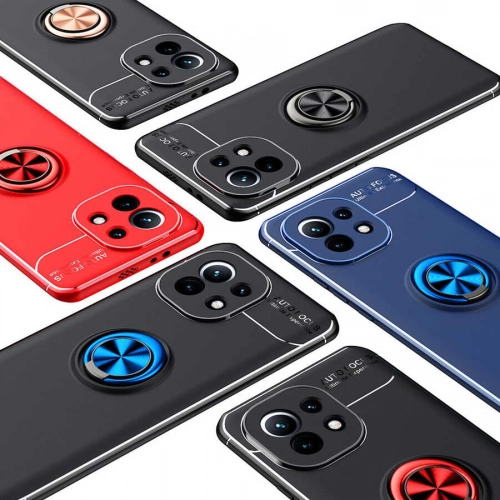 Xiaomi Mi 11 Kılıf Renkli Silikon Yüzüklü Standlı Auto Focus Ravel Kapak - Siyah