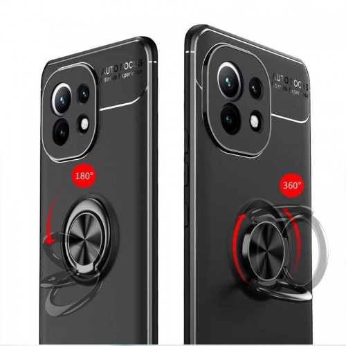 Xiaomi Mi 11 Kılıf Renkli Silikon Yüzüklü Standlı Auto Focus Ravel Kapak - Siyah