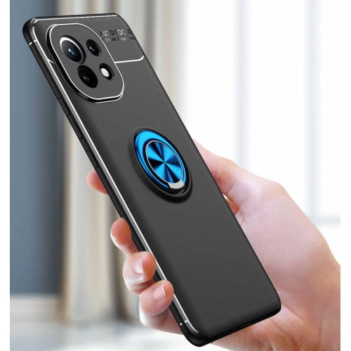 Xiaomi Mi 11 Kılıf Renkli Silikon Yüzüklü Standlı Auto Focus Ravel Kapak - Siyah