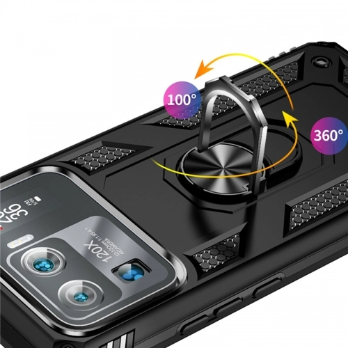 Xiaomi Mi 11 Ultra Kılıf Silikon Zırhlı Standlı Yüzüklü Mıknatıslı Tank Kapak - Siyah