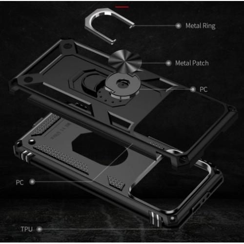 Xiaomi Mi 11 Ultra Kılıf Silikon Zırhlı Standlı Yüzüklü Mıknatıslı Tank Kapak - Siyah