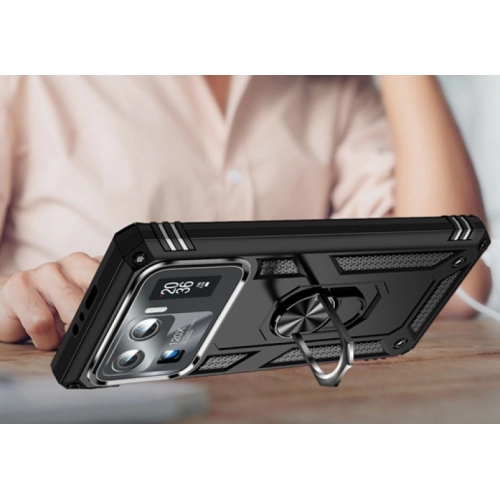 Xiaomi Mi 11 Ultra Kılıf Silikon Zırhlı Standlı Yüzüklü Mıknatıslı Tank Kapak - Siyah