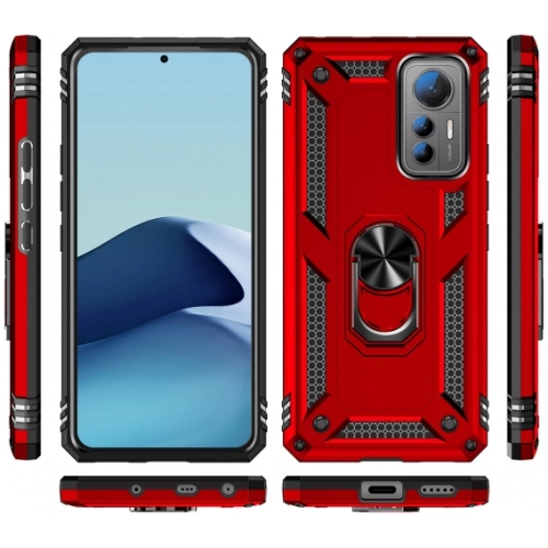 Xiaomi Mi 12 Lite Kılıf Silikon Zırhlı Standlı Yüzüklü Mıknatıslı Tank Kapak - Siyah