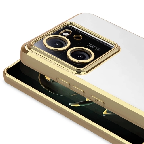 Xiaomi Mi 13T Kılıf Kamera Lens Korumalı Şeffaf Renkli Logo Gösteren Parlak Kapak - Gold