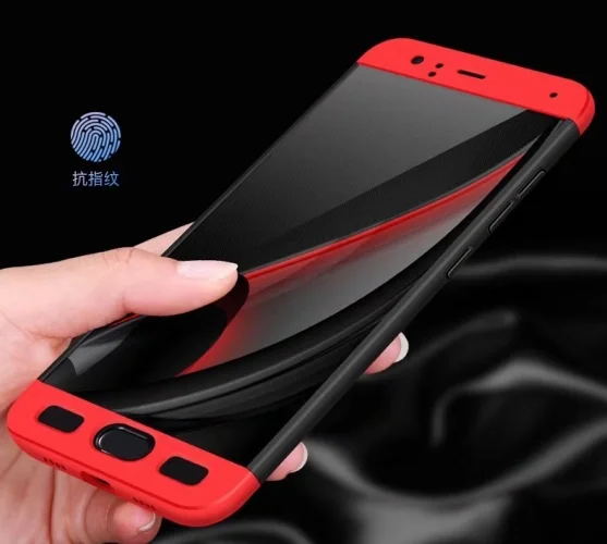 Xiaomi Mi 6 Kılıf 3 Parçalı 360 Tam Korumalı Rubber AYS Kapak  - Kırmızı - Siyah