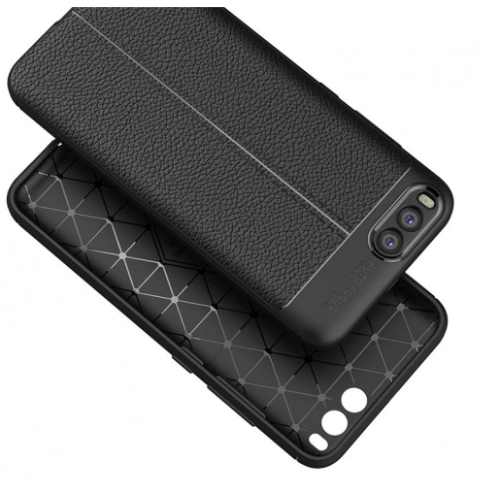 Xiaomi Mi 6 Kılıf Deri Görünümlü Lüks Parmak İzi Bırakmaz Niss Silikon Kapak - Siyah