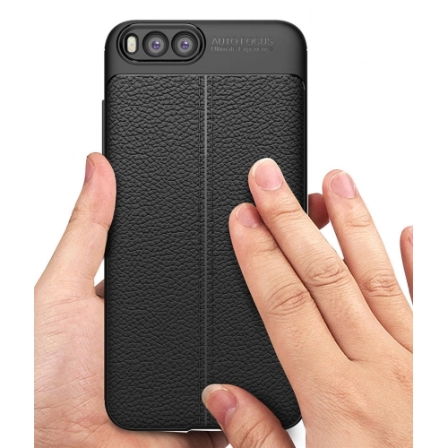 Xiaomi Mi 6 Kılıf Deri Görünümlü Lüks Parmak İzi Bırakmaz Niss Silikon Kapak - Siyah