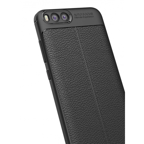 Xiaomi Mi 6 Kılıf Deri Görünümlü Lüks Parmak İzi Bırakmaz Niss Silikon Kapak - Siyah