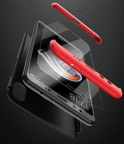 Xiaomi Mi 6X Kılıf 3 Parçalı 360 Tam Korumalı Rubber AYS Kapak  - Kırmızı