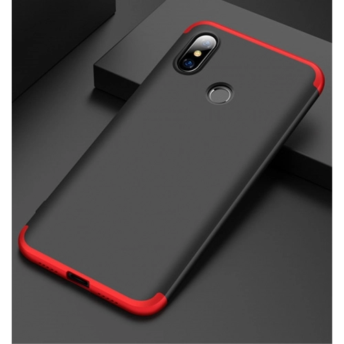 Xiaomi Mi 8 Kılıf 3 Parçalı 360 Tam Korumalı Rubber AYS Kapak  - Kırmızı - Siyah