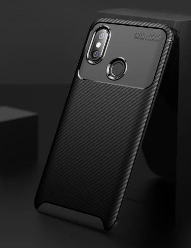 Xiaomi Mi 8 Kılıf Karbon Serisi Mat Fiber Silikon Negro Kapak - Siyah