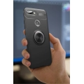 Xiaomi Mi 8 Lite Kılıf Renkli Silikon Yüzüklü Standlı Auto Focus Ravel Kapak - Siyah
