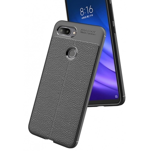 Xiaomi Mi 8 Lite Kılıf Deri Görünümlü Lüks Parmak İzi Bırakmaz Niss Silikon Kapak - Lacivert