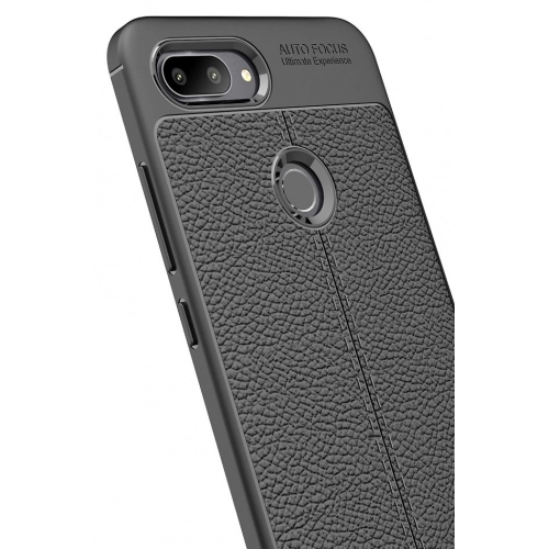 Xiaomi Mi 8 Lite Kılıf Deri Görünümlü Lüks Parmak İzi Bırakmaz Niss Silikon Kapak - Lacivert