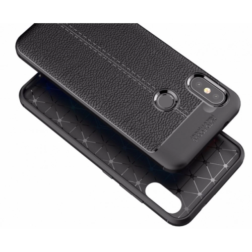 Xiaomi Mi 8 SE Kılıf Deri Görünümlü Lüks Parmak İzi Bırakmaz Niss Silikon Kapak - Siyah