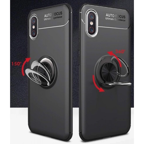 Xiaomi Mi 9 Kılıf Renkli Silikon Yüzüklü Standlı Auto Focus Ravel Kapak - Mavi - Siyah