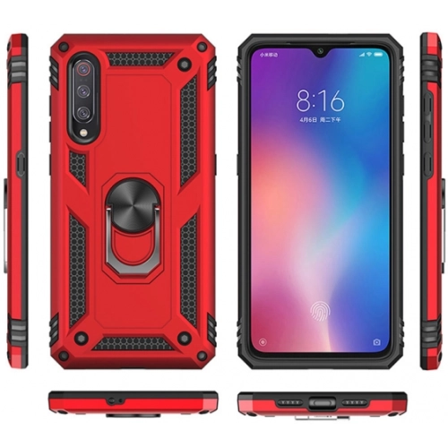 Xiaomi Mi 9 Kılıf Silikon Zırhlı Standlı Yüzüklü Mıknatıslı Tank Kapak - Rose Gold