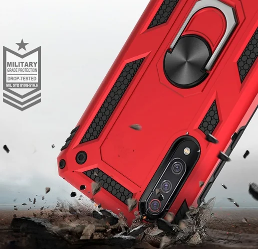 Xiaomi Mi 9 Kılıf Zırhlı Standlı Mıknatıslı Tank Kapak - Kırmızı