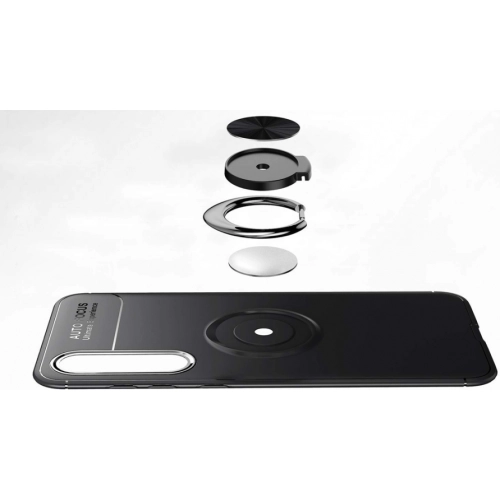 Xiaomi Mi 9 Lite Kılıf Renkli Silikon Yüzüklü Standlı Auto Focus Ravel Kapak - Mavi - Siyah