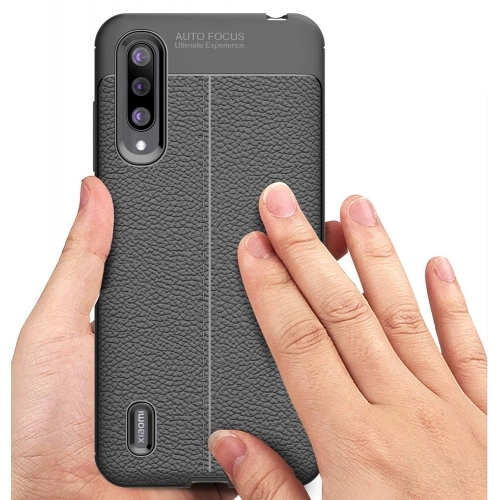 Xiaomi Mi 9 Lite Kılıf Deri Görünümlü Lüks Parmak İzi Bırakmaz Niss Silikon Kapak - Lacivert