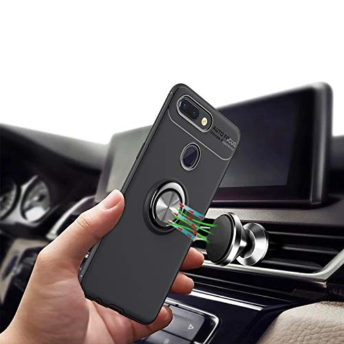 Xiaomi Mi 9 SE Kılıf Renkli Silikon Yüzüklü Standlı Auto Focus Ravel Kapak - Kırmızı - Siyah