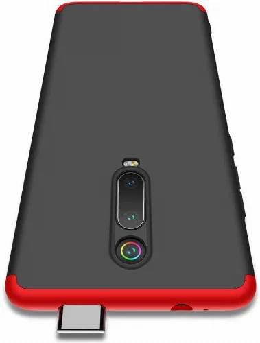 Xiaomi Mi 9T Kılıf 3 Parçalı 360 Tam Korumalı Rubber AYS Kapak  - Kırmızı - Siyah