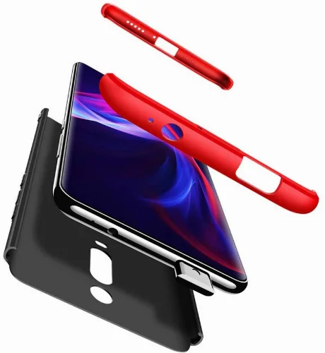 Xiaomi Mi 9T Kılıf 3 Parçalı 360 Tam Korumalı Rubber AYS Kapak  - Kırmızı - Siyah
