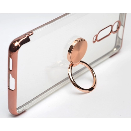 Xiaomi Mi 9T Kılıf Renkli Köşeli Yüzüklü Standlı Lazer Şeffaf Esnek Silikon - Gold