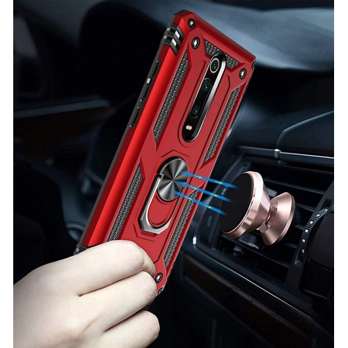 Xiaomi Mi 9T Kılıf Silikon Zırhlı Standlı Yüzüklü Mıknatıslı Tank Kapak - Rose Gold