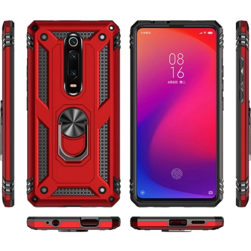 Xiaomi Mi 9T Kılıf Silikon Zırhlı Standlı Yüzüklü Mıknatıslı Tank Kapak - Siyah