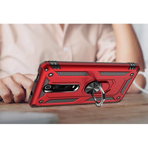 Xiaomi Mi 9T Pro Kılıf Silikon Zırhlı Standlı Yüzüklü Mıknatıslı Tank Kapak - Siyah