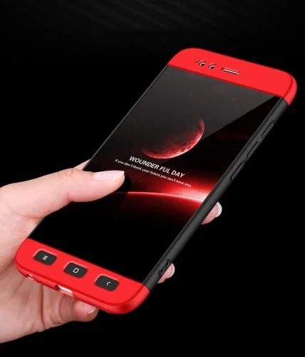 Xiaomi Mi A1 Kılıf 3 Parçalı 360 Tam Korumalı Rubber AYS Kapak  - Kırmızı - Siyah