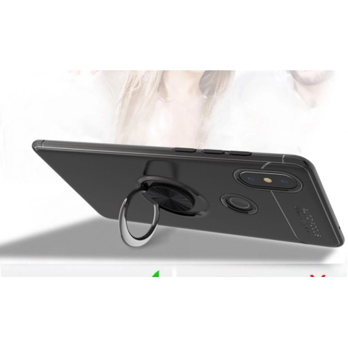 Xiaomi Mi A2 Kılıf Renkli Silikon Yüzüklü Standlı Auto Focus Ravel Kapak - Mavi - Siyah