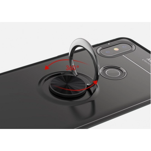 Xiaomi Mi A2 Kılıf Renkli Silikon Yüzüklü Standlı Auto Focus Ravel Kapak - Mavi - Siyah