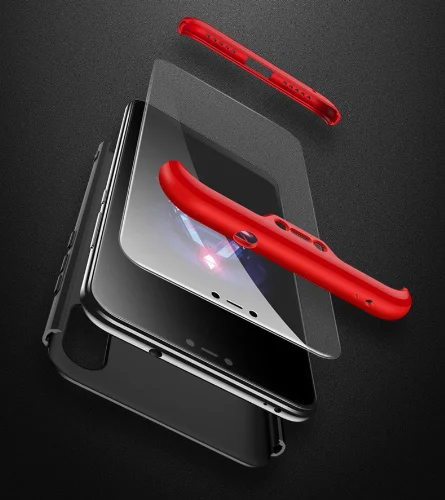 Xiaomi Mi A2 Lite Kılıf 3 Parçalı 360 Tam Korumalı Rubber AYS Kapak  - Kırmızı