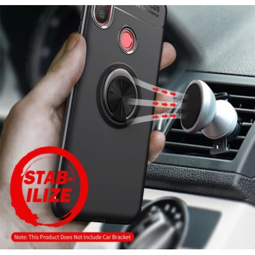 Xiaomi Mi A2 Lite Kılıf Renkli Silikon Yüzüklü Standlı Auto Focus Ravel Kapak - Kırmızı - Siyah