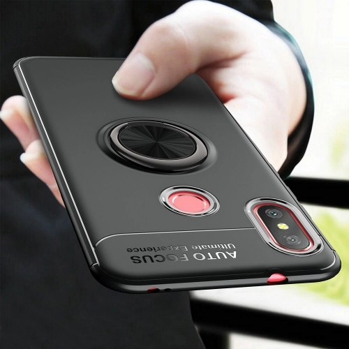 Xiaomi Mi A2 Lite Kılıf Renkli Silikon Yüzüklü Standlı Auto Focus Ravel Kapak - Kırmızı - Siyah