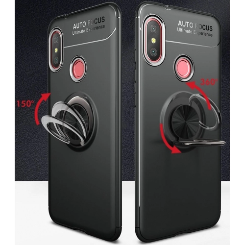 Xiaomi Mi A2 Lite Kılıf Renkli Silikon Yüzüklü Standlı Auto Focus Ravel Kapak - Kırmızı - Siyah